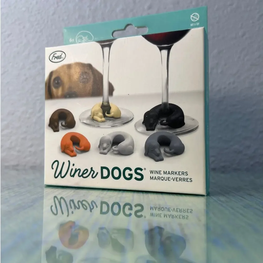 WINER DOGS Dachshund Wine Glass Drink Markers Charms Set of 6 NIB